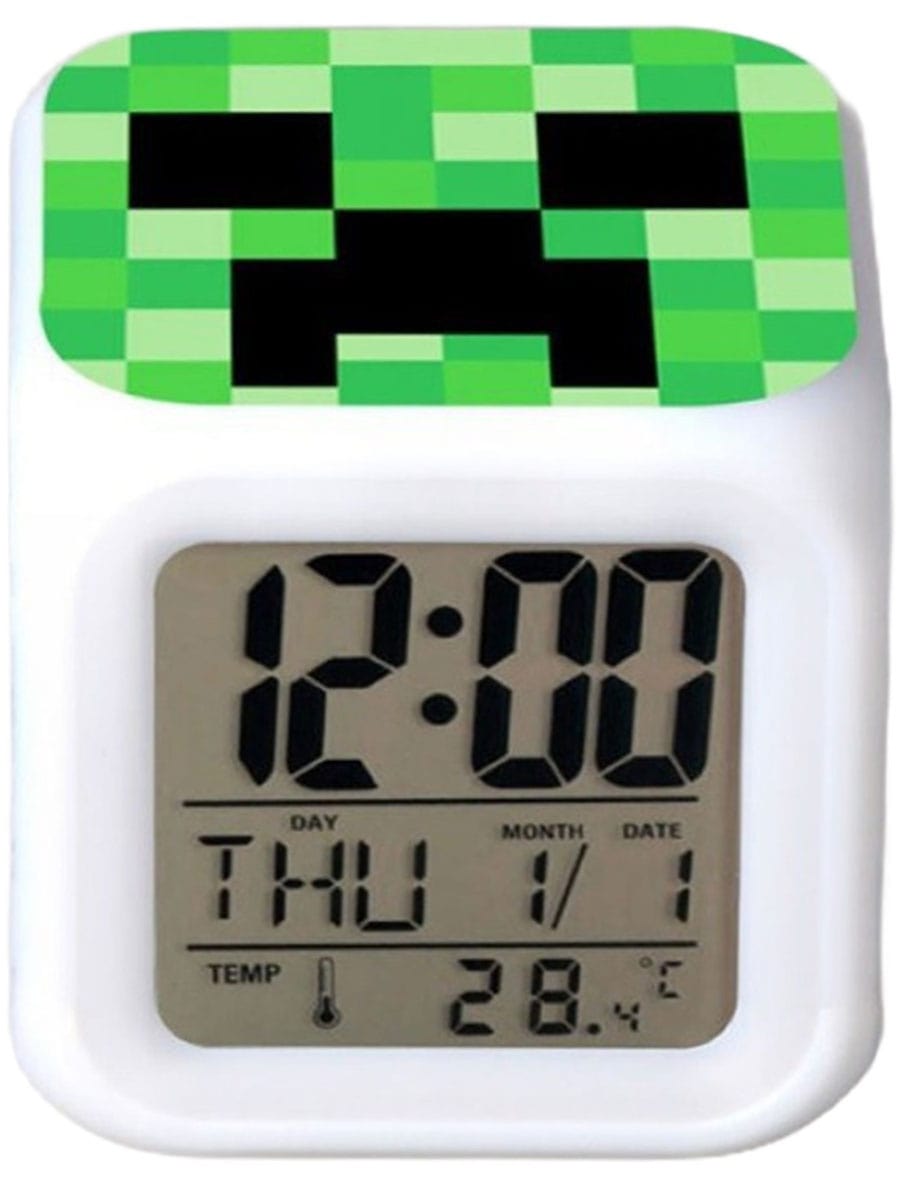 Настольные часы будильник Майнкрафт Крипер Minecraft подсветка 7,7 см