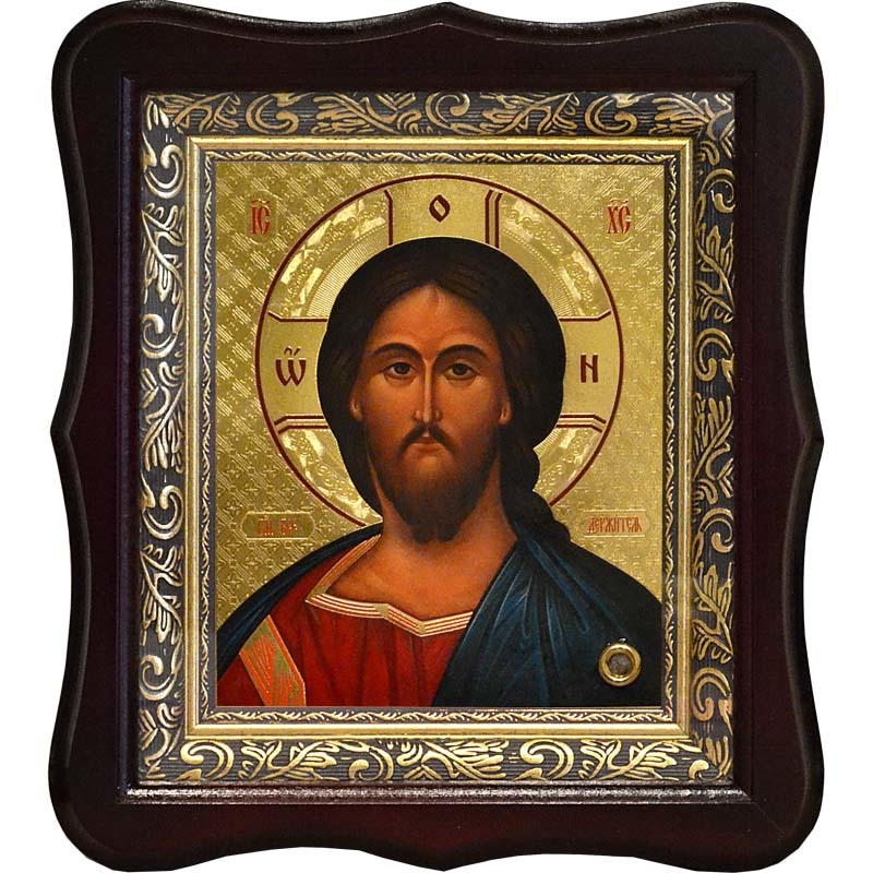 

Иисус Христос. Оплечная икона Спасителя с мощевиком.