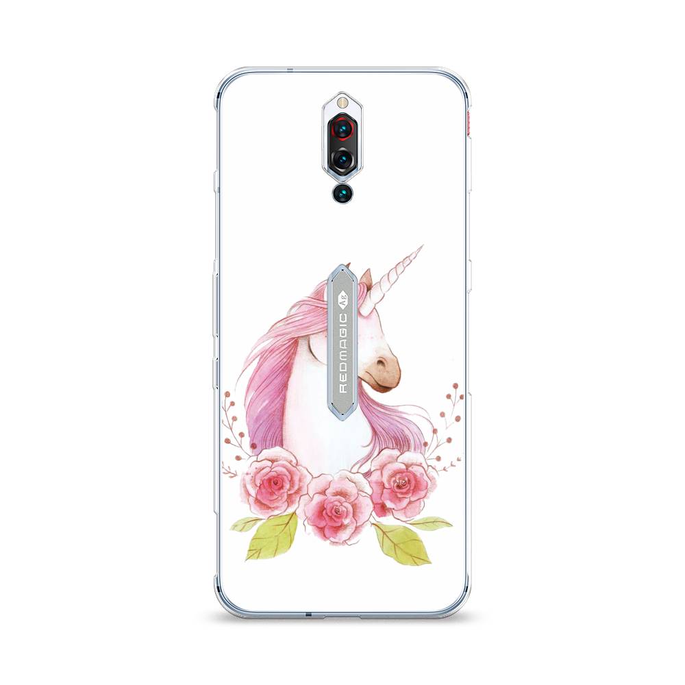 Чехол на ZTE RedMagic 5S Единорог цветы