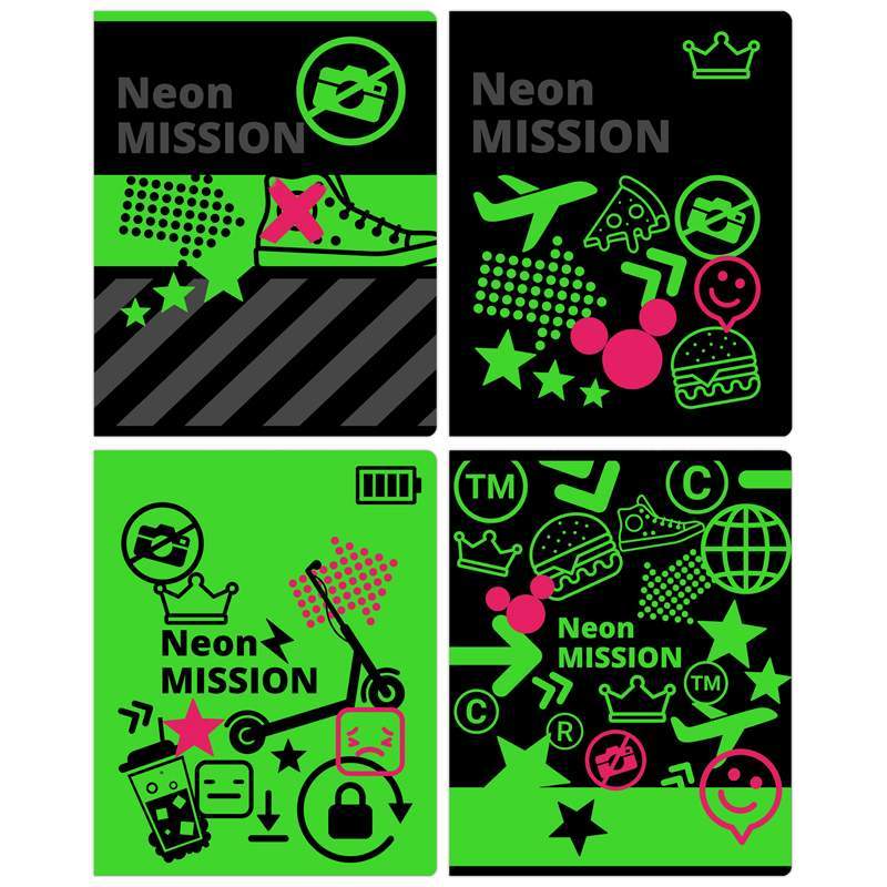 

Тетрадь BG "Neon Mission" 342113, 48 листов, А5 линейка, скрепки, 8 шт., 342113