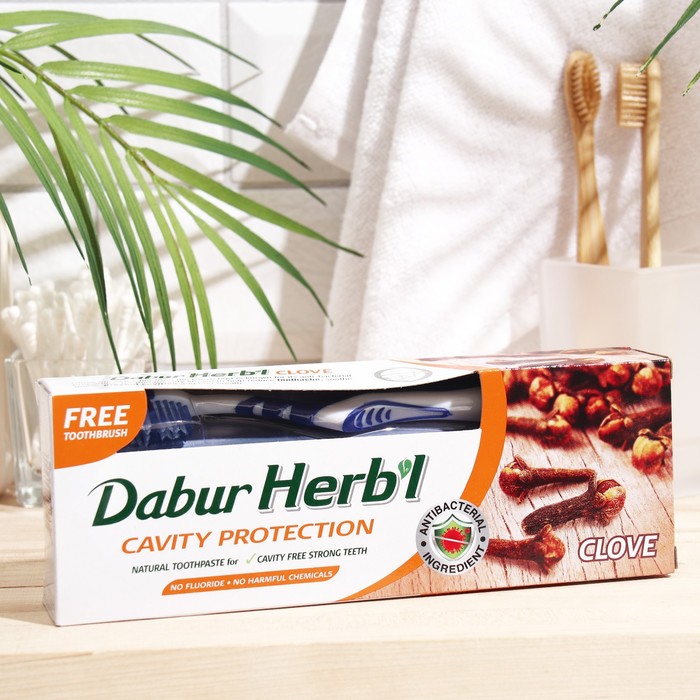 Купить Набор Dabur Herb'l гвоздика: зубная паста, 150 г + зубная щётка