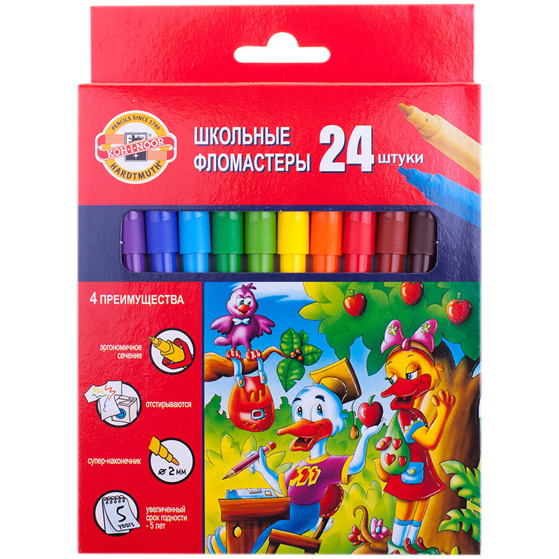 

Фломастеры Koh-I-Noor Утята трехгранные смываемые 24 цв.