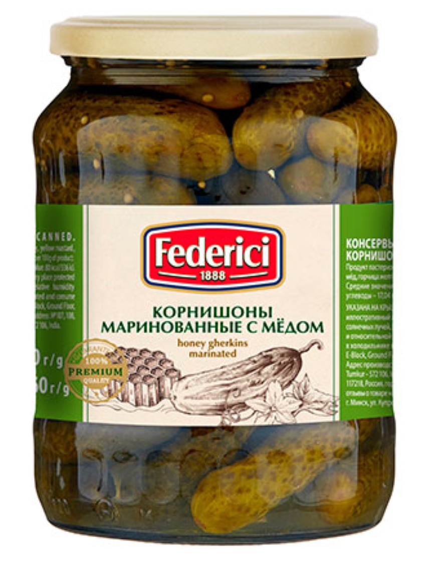 Корнишоны Federici маринованные с мёдом, 5 шт по 720 мл