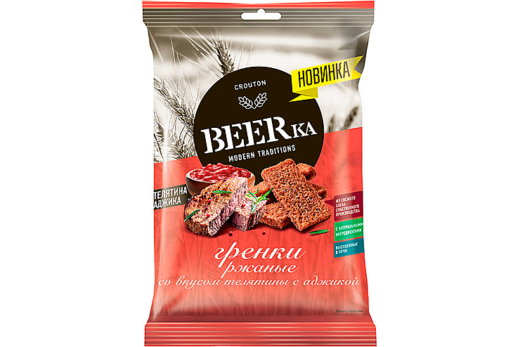 Beerka, гренки со вкусом телятины с аджикой, 60 г, (10шт.)