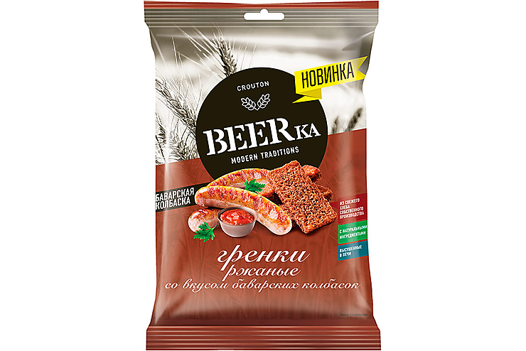 Beerka, гренки со вкусом баварских колбасок, 60 г, (10шт.)