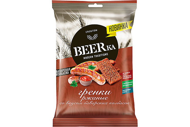 Beerka, гренки со вкусом баварских колбасок, 60 г