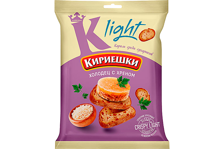 Кириешки Light, сухарики со вкусом Холодец с хреном, 80 г, (10шт.)