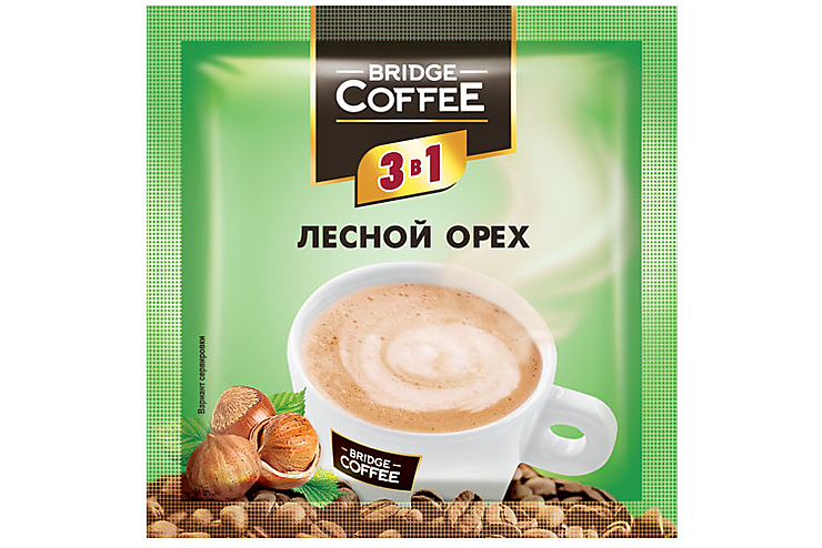 Bridge Coffee, напиток кофейный 3 в 1 с ароматом лесного ореха, 20 г (упаковка 40 шт.)