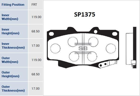 

Тормозные колодки Sangsin brake передние для Toyota Hilux 2.5d 2001 SP1375