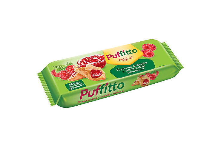 

Puffitto original, печенье слоеное с малиновой начинкой, 125 г