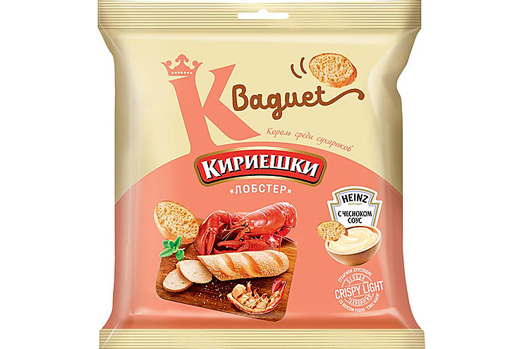 Кириешки Baguet, сухарики со вкусом лобстера и с чесночным соусом Heinz, 70 г Россия