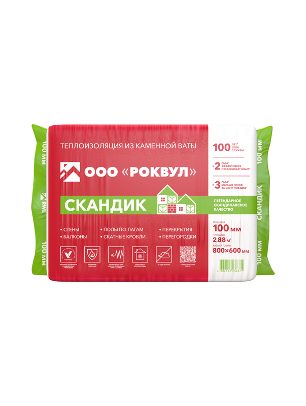 

Изоляция Роквул Лайт Баттс Скандик 800*600*100 ММ (6 плит/ упак 2,88 М2/ 0,288 М3)