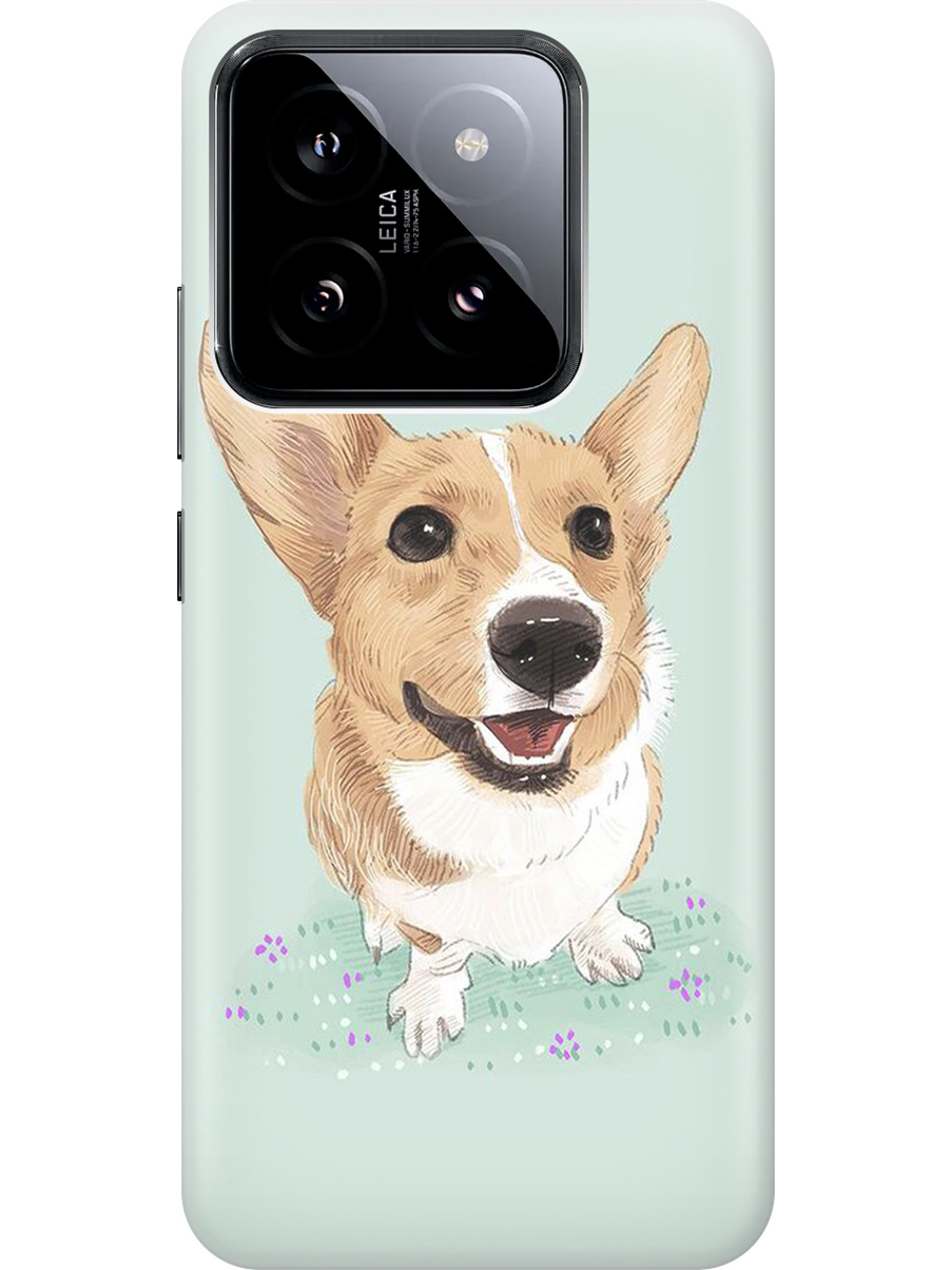 

Силиконовый чехол на Xiaomi 14 с рисунком "Корги", Белый;зеленый;коричневый, 20012082