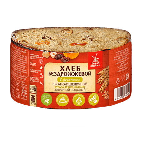 Хлеб Хлебное Местечко Курземский подовый пшенично-ржаной с изюмом-курагой-фундуком 270 г