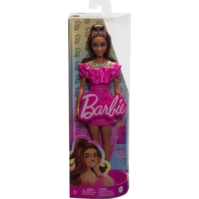 Кукла Barbie Модница Розовое платье с оборками на рукавах HRH15