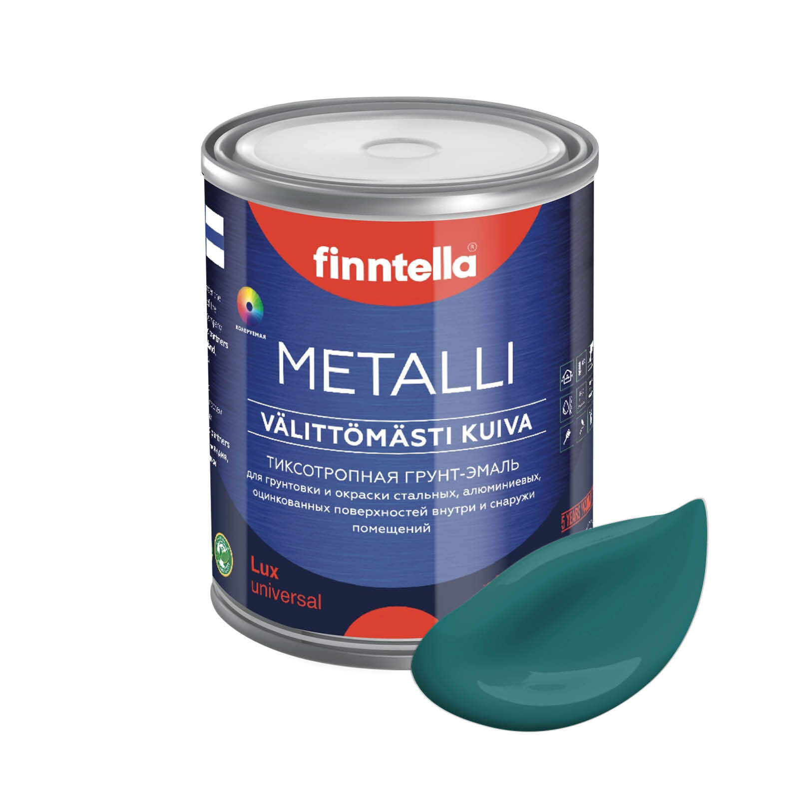 

Грунт-эмаль для металла METALLI 3 в 1, темно-бирюзовый, цвет MALAKIITTI, 1л, Голубой, Быстросохнущая краска по металлу METALLI. Грунт эмаль 3 в 1 по железу и по оцинковке для наружных и внутренних работ. Антикоррозийная защита металла. Грунт краска по ржа