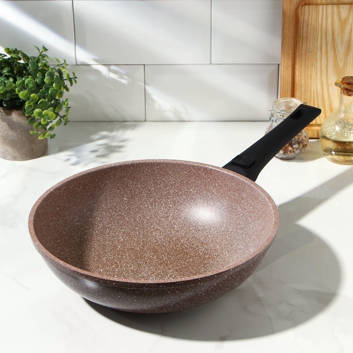 фото Сковорода доляна wok «брауни», d=28 см, съёмная ручка, индукция, антипригарное покрытие, ц