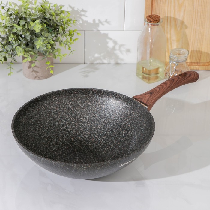 фото Сковорода wok granit ultra, d=28 см, пластиковая ручка, h=9,5 см, антипригарное покрытие, kukmara