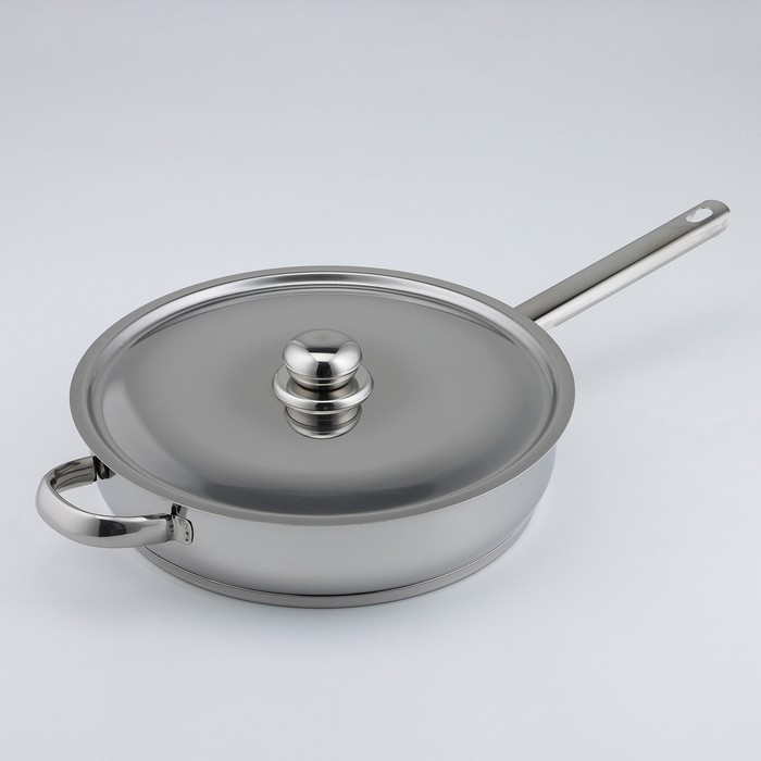 Сковорода, 3,5 л, d=28 см, с теплораспределительным слоем, металлическая крышка, металличе