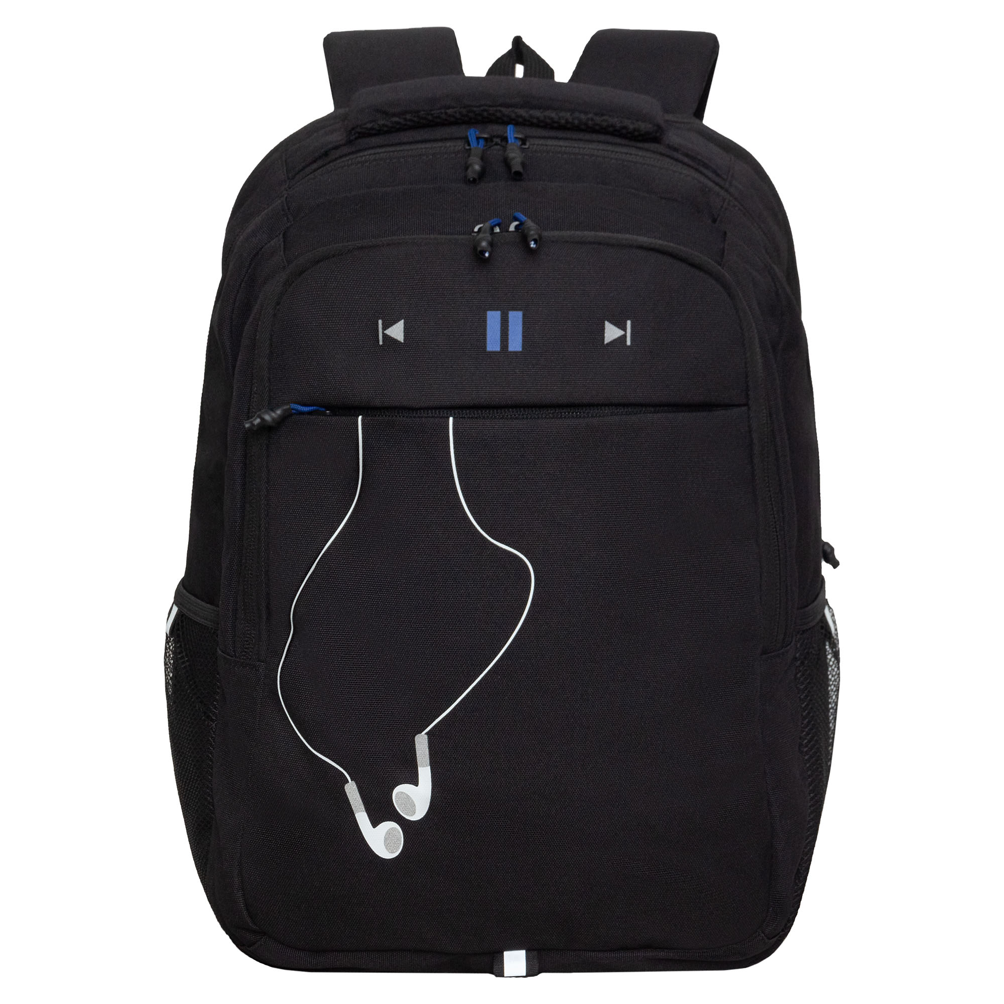 Рюкзак молодежный Grizzly с карманом для ноутбука 15, RU-432-4/3, черный, синий рюкзак молодежный отд на молнии н карман синий 42 х 31 х 15 см