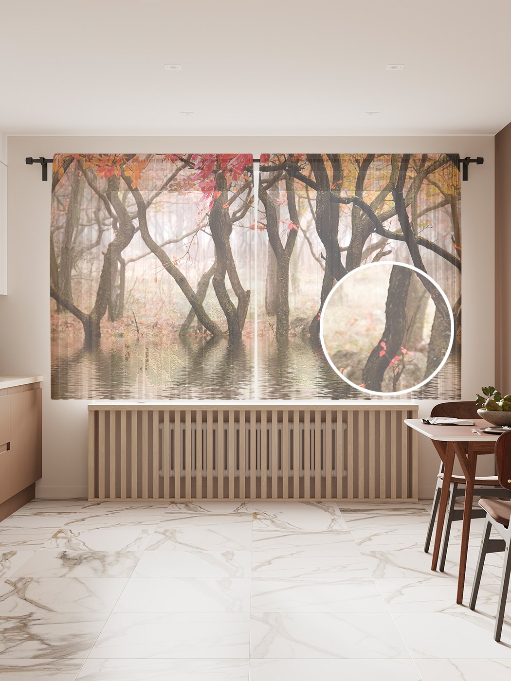 

Фототюль JoyArty "Лес на озере", 145x180 см (2 полотна со шторной лентой + 50 крючков), Лес на озере