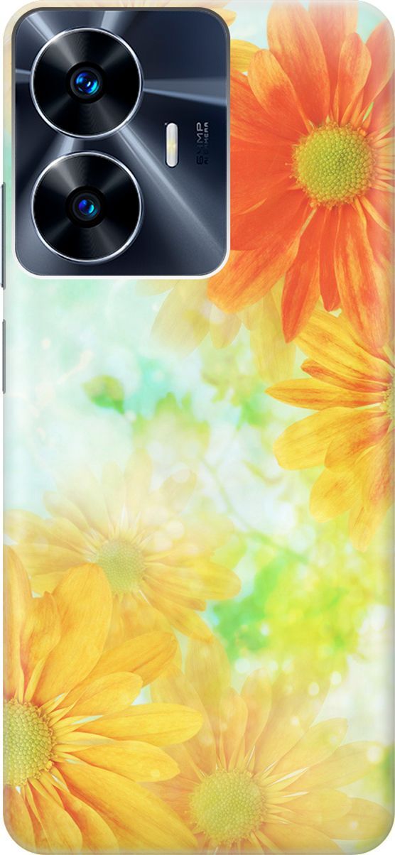 

Силиконовый чехол на Realme C55 с принтом "Оранжевые цветы", Желтый;зеленый, 159496