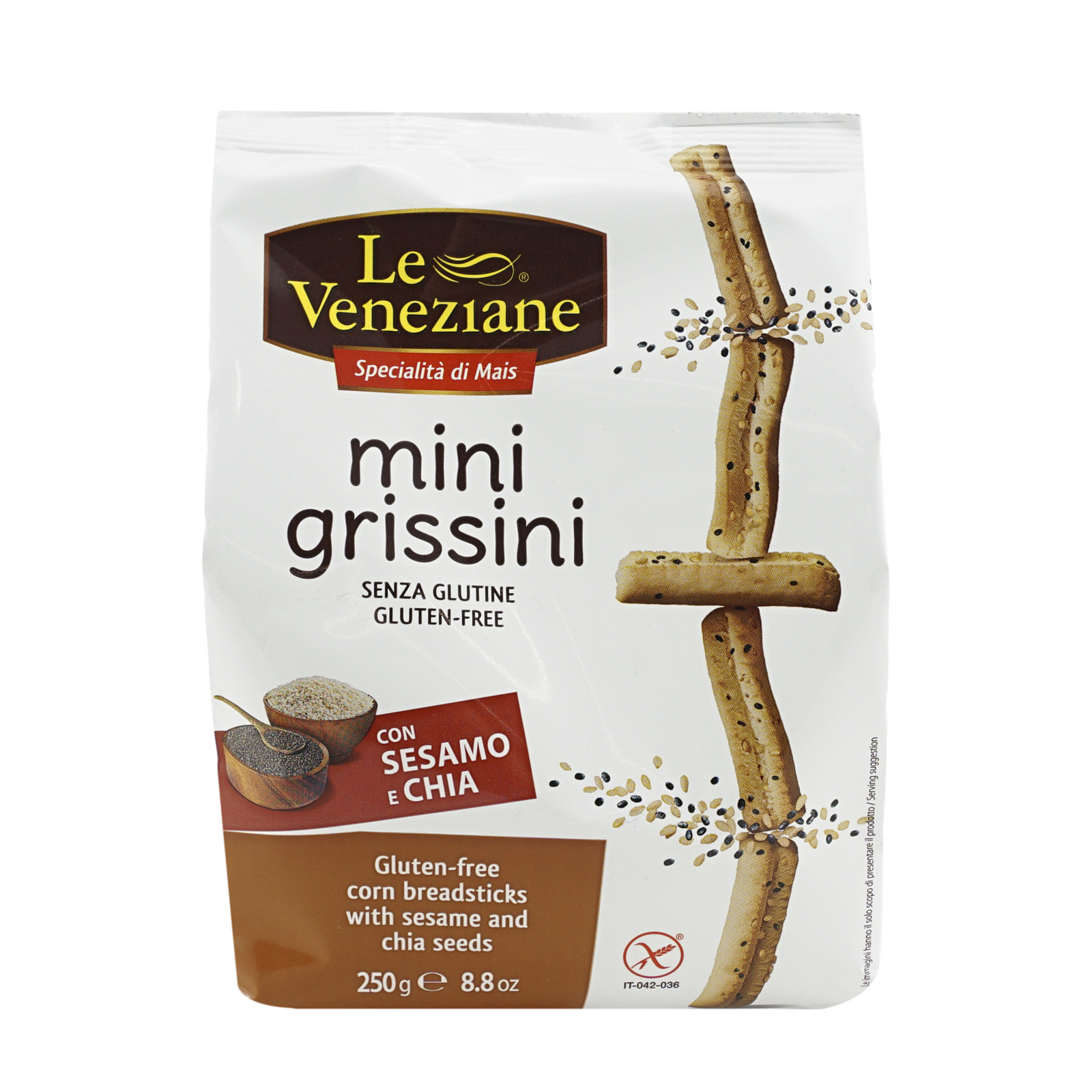 Хлебные палочки Le Veneziane Mini Grissini с кунжутом и семенами чиа 250 г