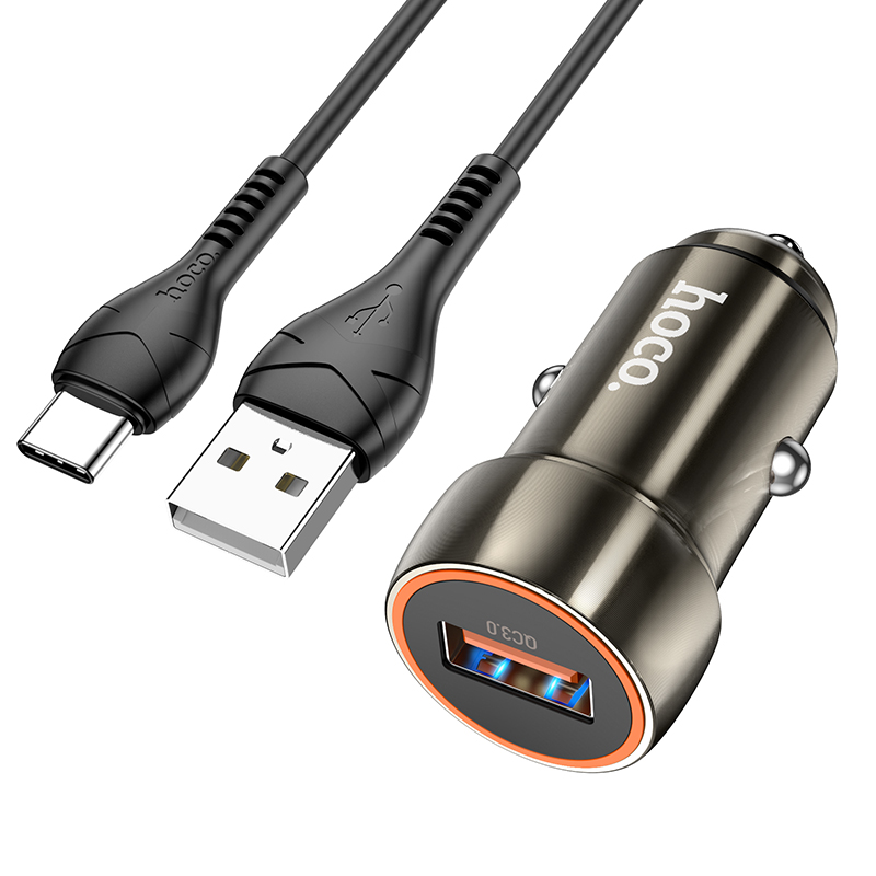 Автомобильное зарядное устройство 1USB 3.0A QC3.0 Type-C Hoco Z46 Metal grey Z46a