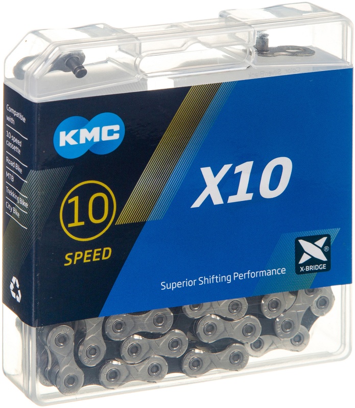 

Цепь KMC X10 10SP 1/2X11/128X116Links silver/black, Серебристый, 10SP