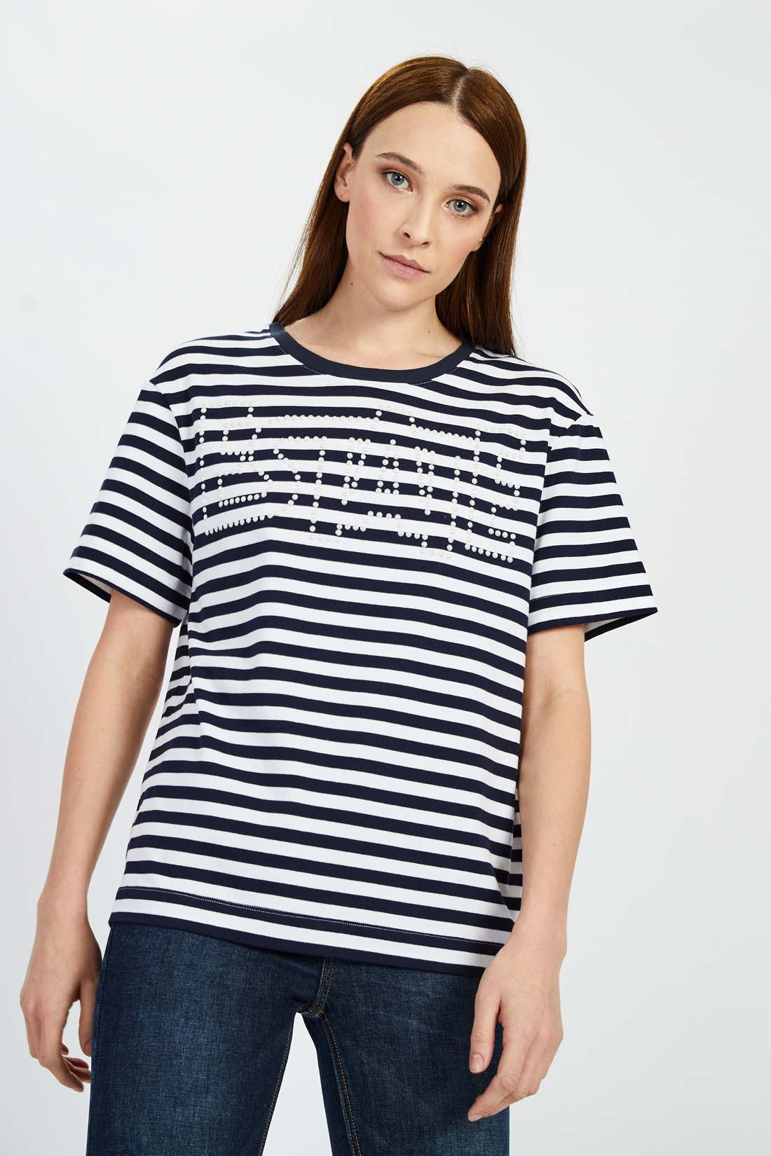 

Футболка женская Baon B2322016 белая; синяя 2XL, Белый;синий, B2322016