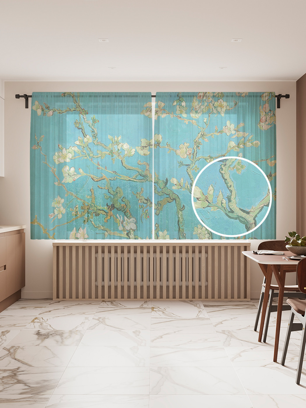 

Фототюль JoyArty "Ветви с миндальным цветком", 145x180см (2 полотна с лентой + 50 крючков), Ветви с миндальным цветком