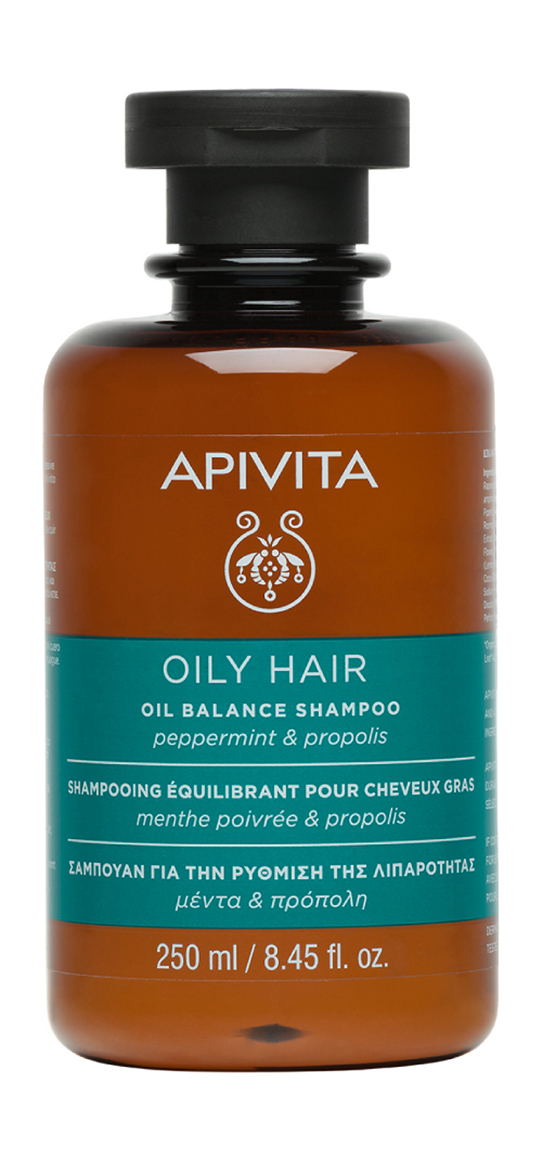 

Балансирующий шампунь для жирных волос Apivita Oil Balance Peppermint and Propolis Shampoo