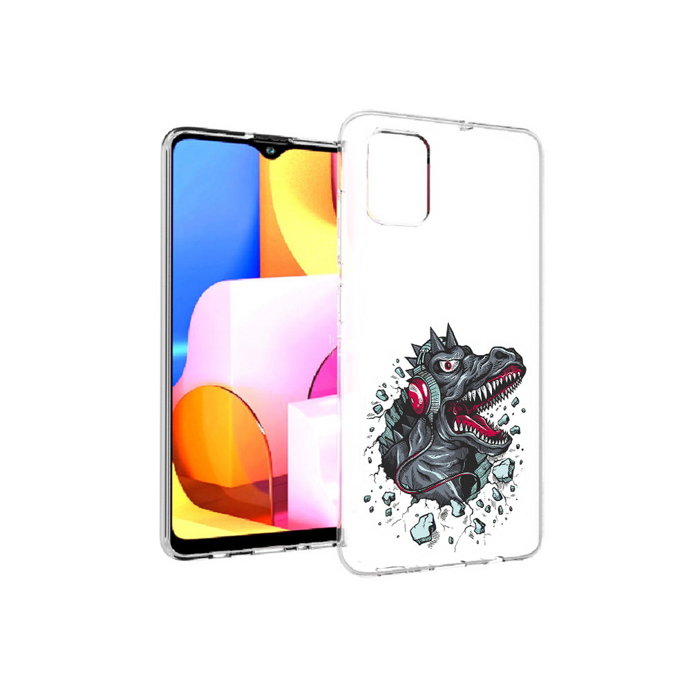 

Чехол MyPads Tocco для Samsung Galaxy A71 Нарисованный динозавр в наушниках, Прозрачный, Tocco