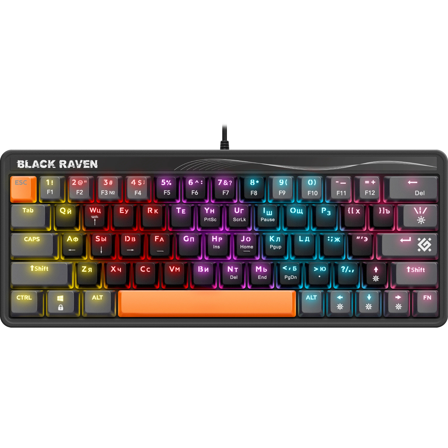 Клавиатура Defender Black Raven GK-417 RU механическая, 3 цвета, радужная, 63 кнопки