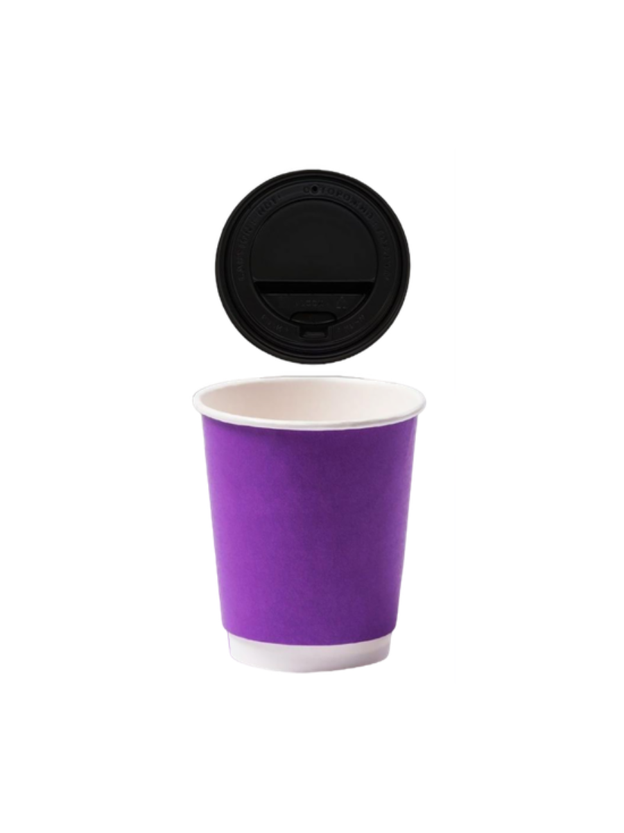 Стаканчики Unity Coffee двухслойные фиолетовые 450 мл 100 шт + крышки