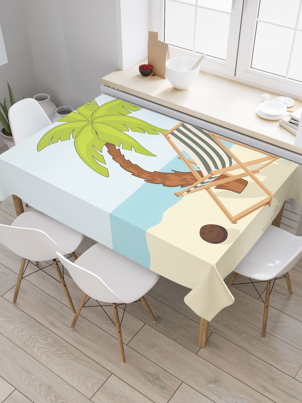 

Скатерть прямоугольная JoyArty "Шезлонг под пальмой на пляже" из оксфорда, 120x145 см, Голубой, Шезлонг под пальмой на пляже
