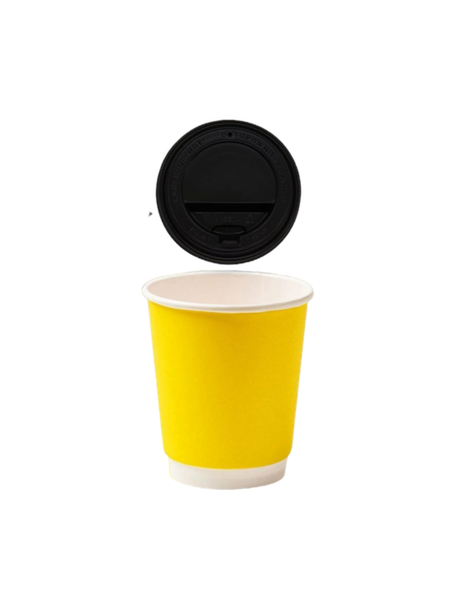Стаканчики Unity Coffee желтые двухслойные 250 мл 96 шт + крышки