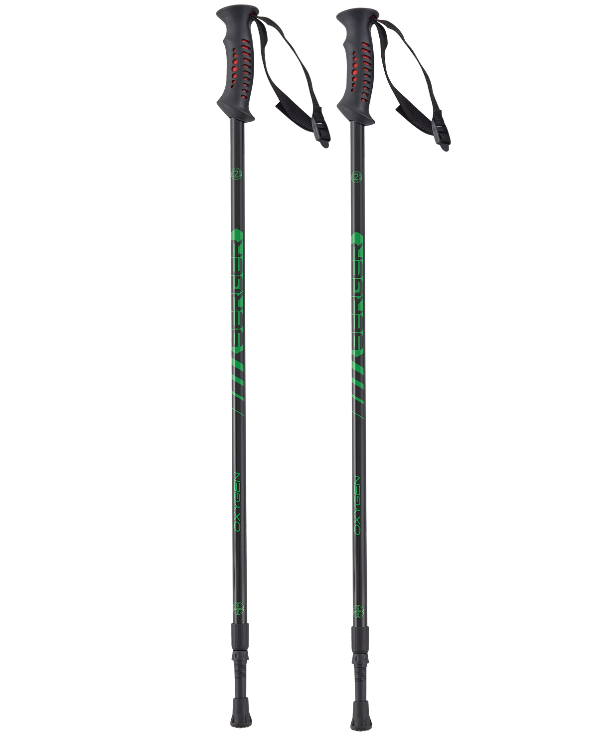 Berger Скандинавские палки Oxygen, 77-135 см, 2-секционные, черный/зеленый
