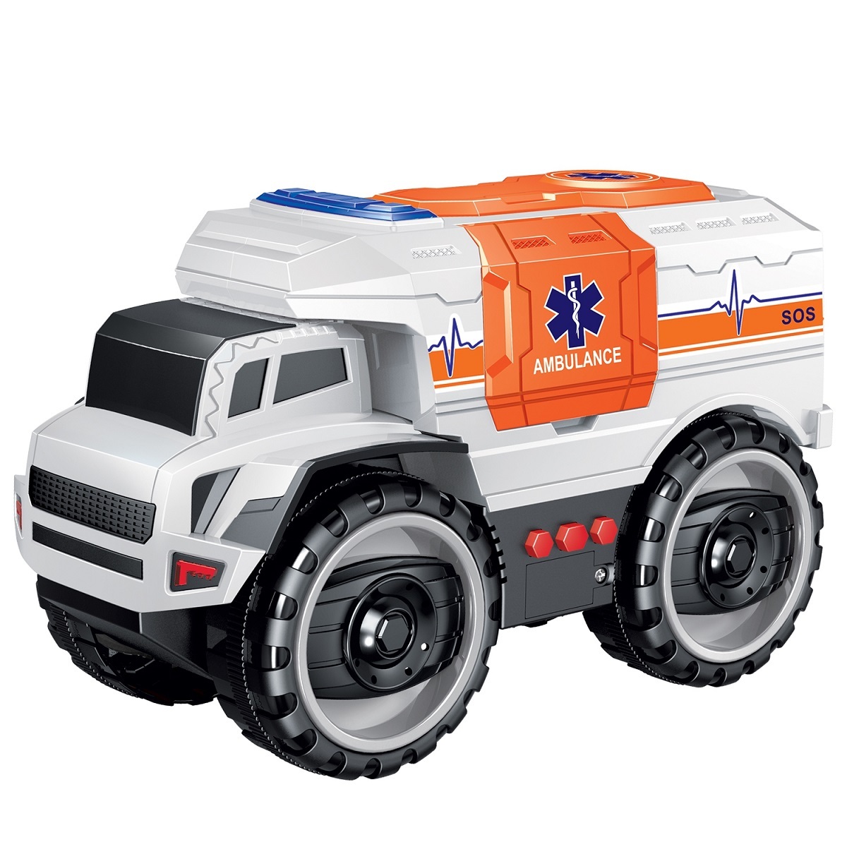 

Машинка инерционная Handers Большие колёса Скорая помощь 23 см свет/звук HAC1608-147