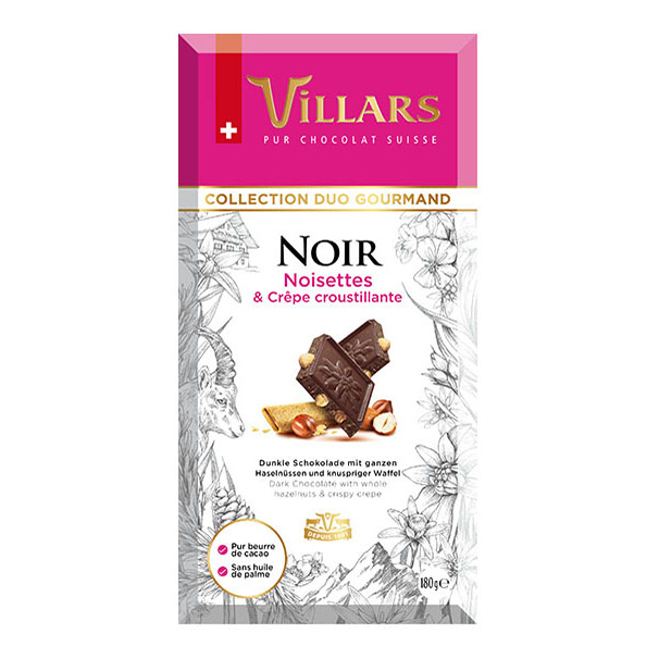 Шоколад Villars Noir темный с фундуком и вафельной крошкой 180 г