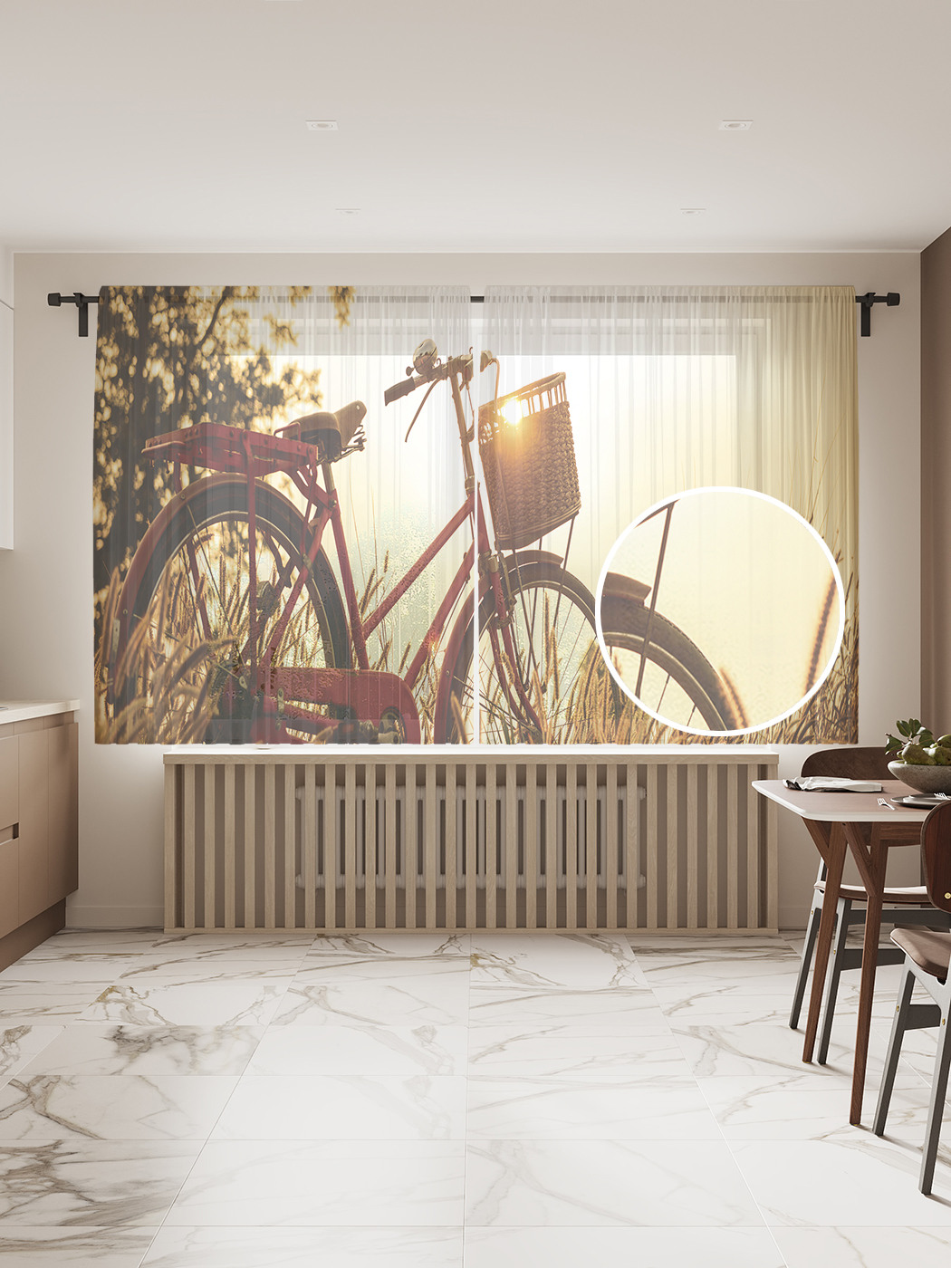 фото Фототюль joyarty "велосипед", 145x180 см (2 полотна со шторной лентой + 50 крючков)