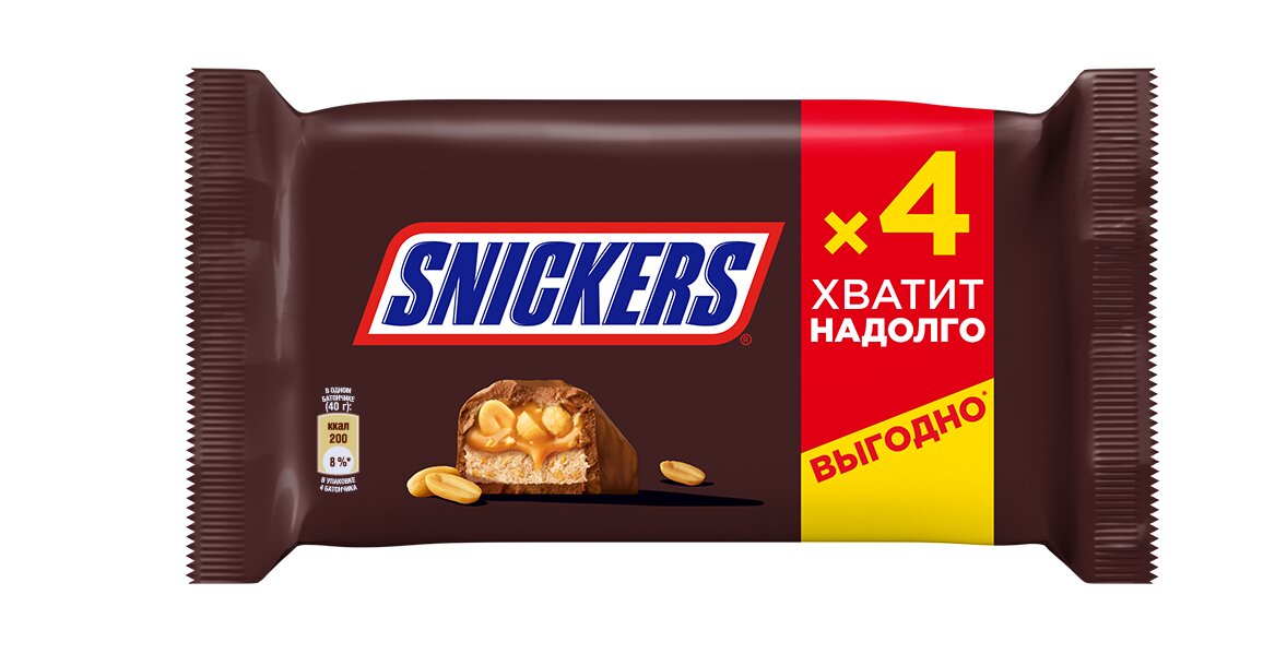 Шоколадный батончик Snickers 40 г x 4 шт 215₽