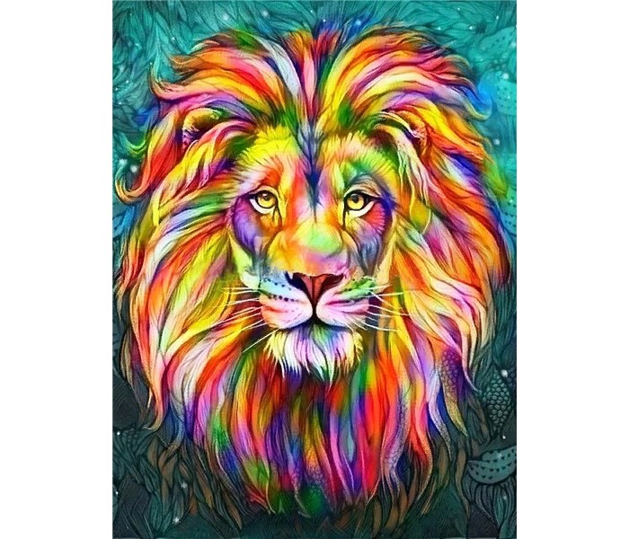 фото Алмазная мозаика картина стразами разноцветный лев, 50х65 см nobrand