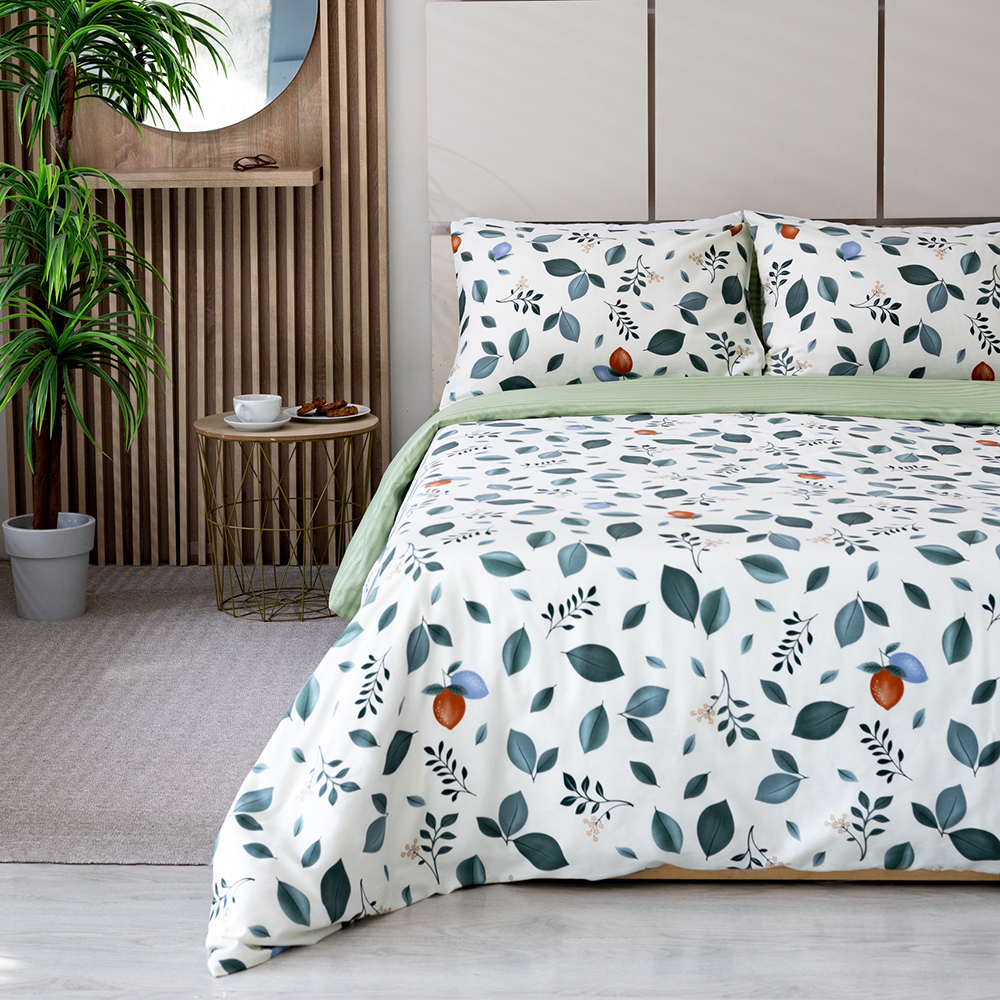 Комплект постельного белья 2 спальный бело-зелёный 4799₽