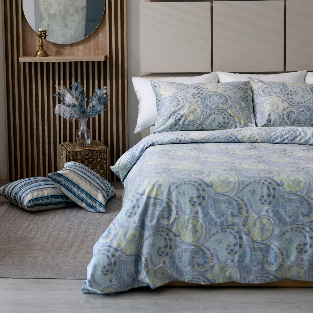 Комплект постельного белья 2 спальный голубой с зелёным 7999₽