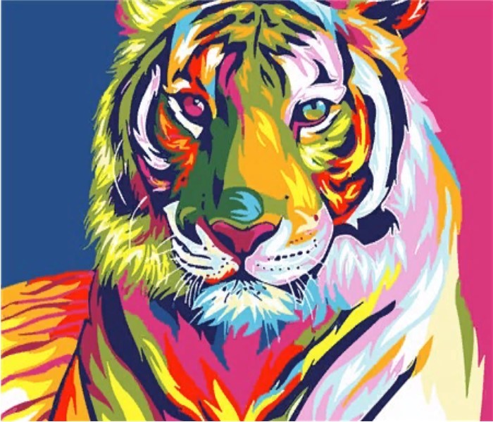 фото Алмазная мозаика картина стразами разноцветный тигр, 40х50 см nobrand