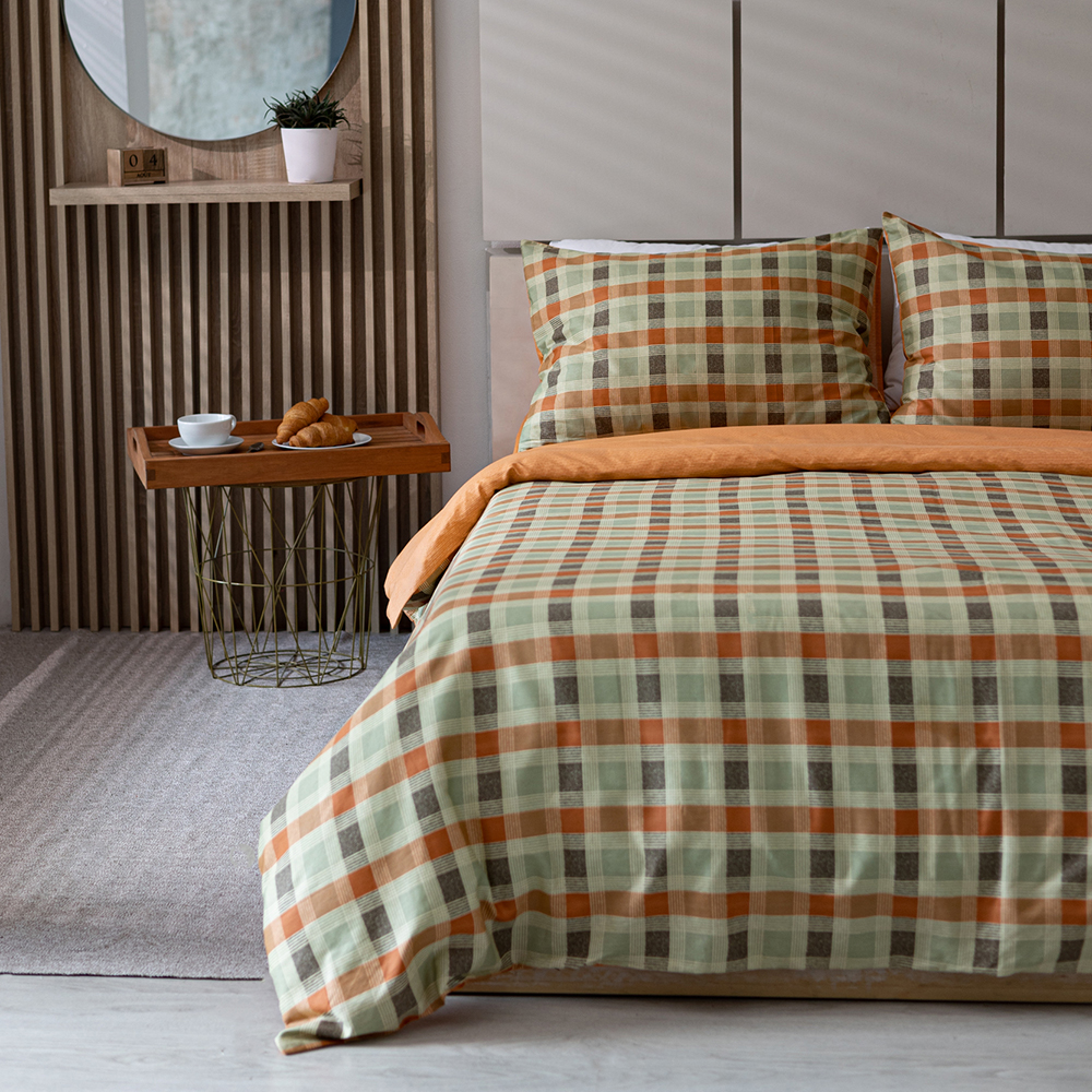 Комплект постельного белья 2 спальный зелёный с оранжевым 4799₽