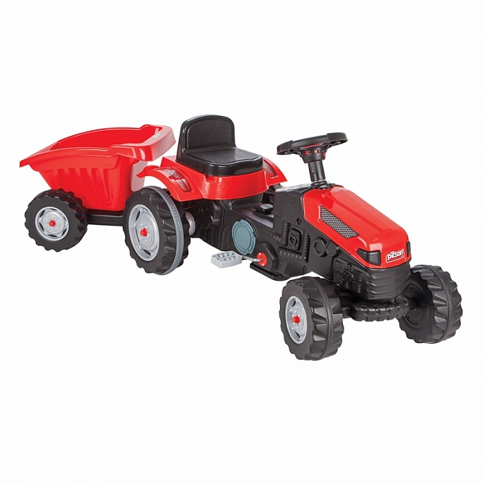 фото Педальная машина pilsan tractor с прицепом красный