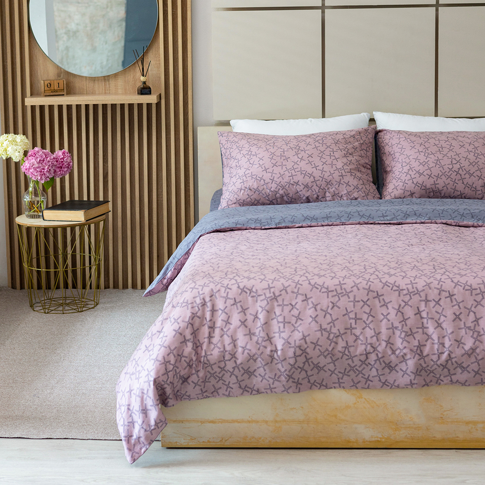 Комплект постельного белья 2 спальный розовый с серым 4799₽