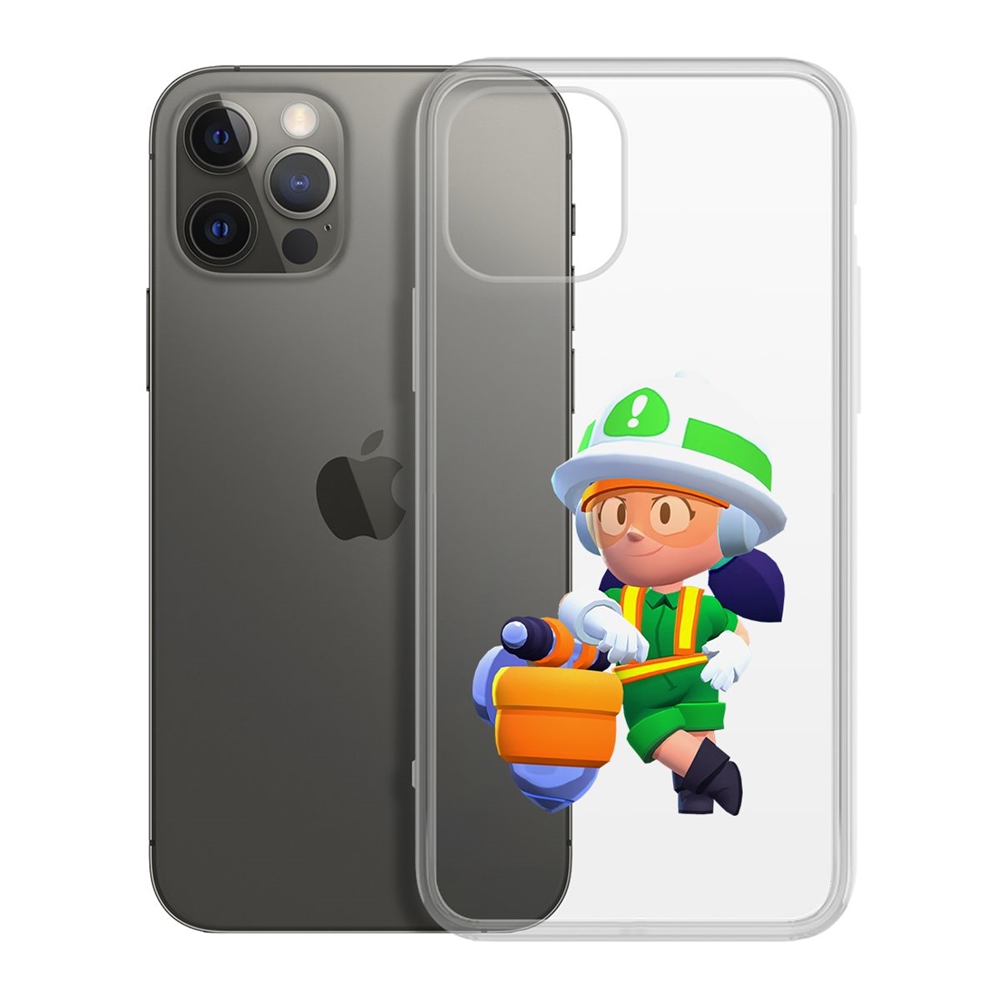 

Чехол-накладка Krutoff Clear Case Brawl Stars-Строительница Джеки для iPhone 12/12 Pro